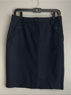 Theory Navy Pencil Skirt with Buttoned Pocket Tabs